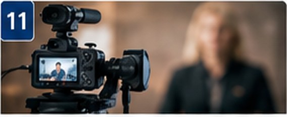 Camera filming a business professional for short-form video content